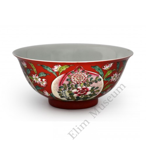 1462 A Pair of red ground falancai bowls